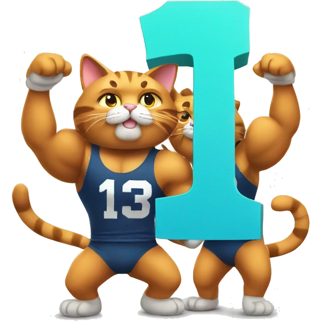 two muscular cats holding up the number 13 emoji