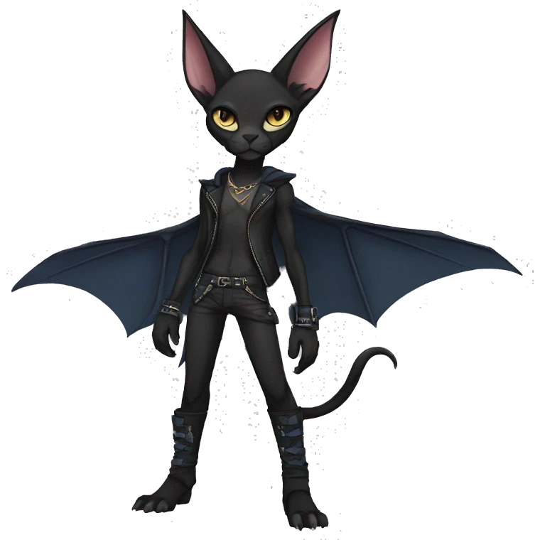 Black Anthro Cool Punk Bat-Sphynx-Fakemon-fursona Full Body emoji