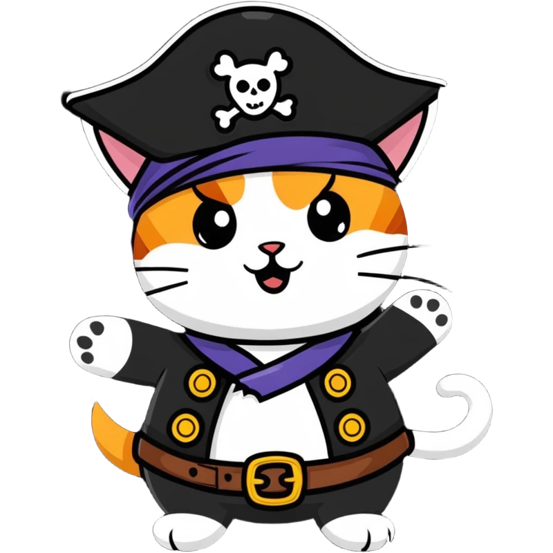 pirate cat waving emoji