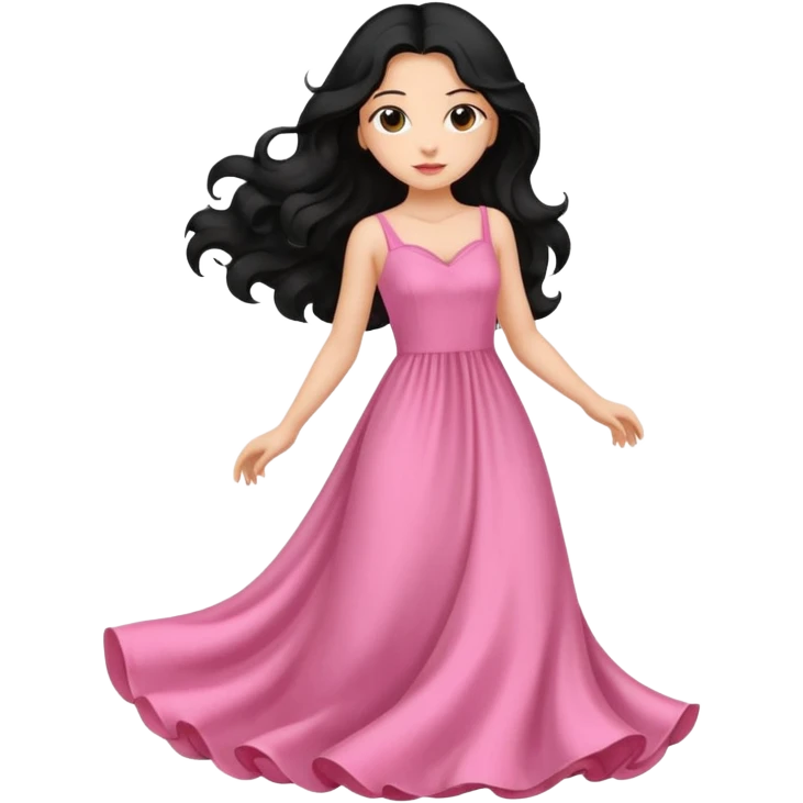 Uma menina com vestido longo rosa e cabelo longo preto ondulado emoji