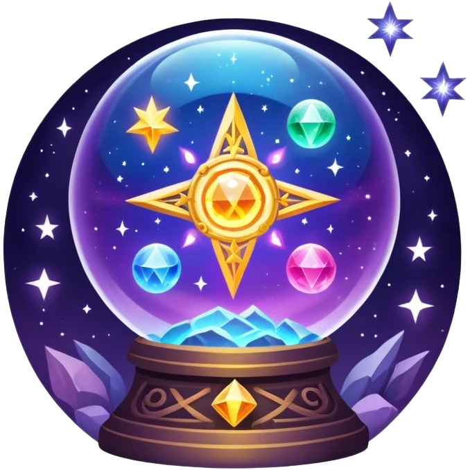 vibrant and mystical icon representing divination and esotericism. The icon should feature symbols like a crystal ball, tarot cards, or mystical runes, with glowing effects, stars, and a magical atmosphere. The design should be colorful, magical, and evoke a sense of mystery and spirituality. emoji