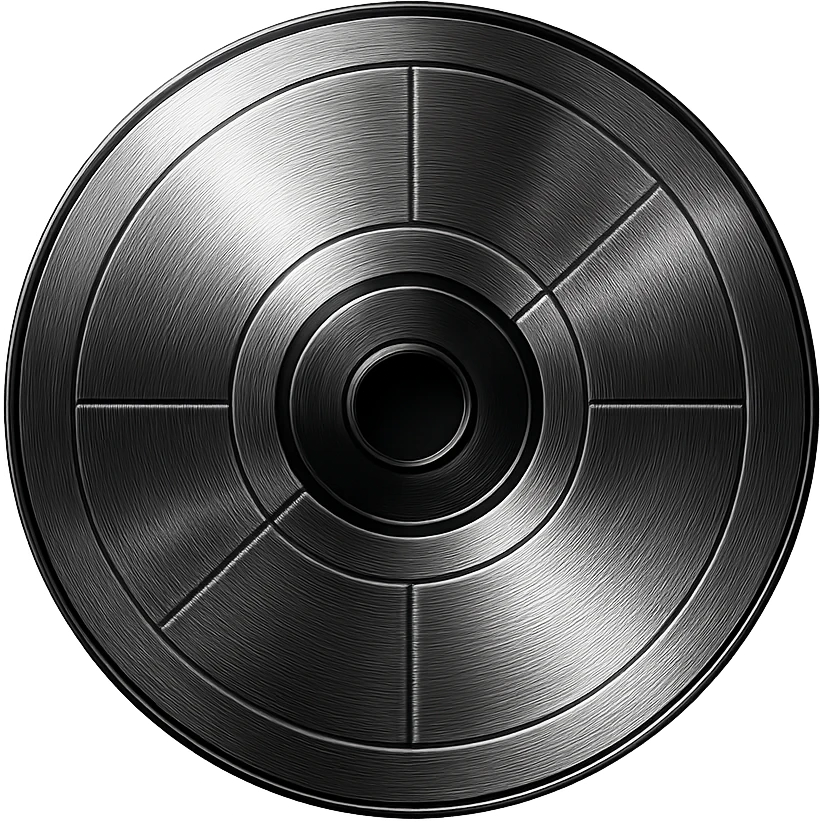 A minimalist CD disc with geometric pattern, glowing effect, violet color, with a circular glow emoji