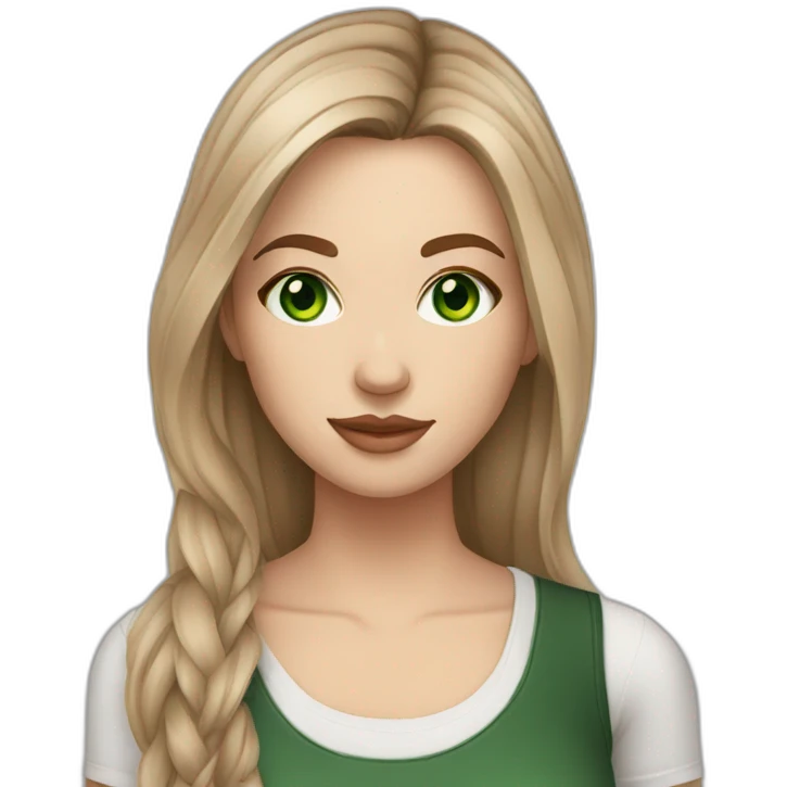 tattoo master, white girl straight light brown hair, green eyes emoji
