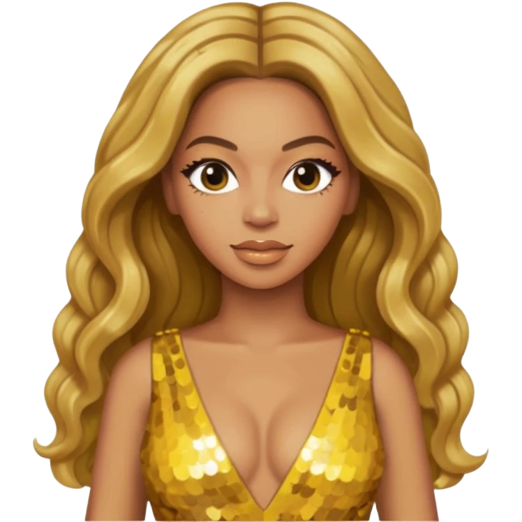 Beyonce with long dark blonde hair, yellow sequin dress emoji