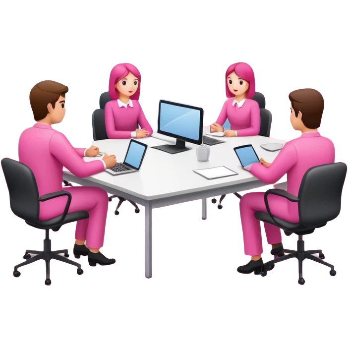 people in pink SPAM office setting having a SPAMGAGE meeting landscape  emoji