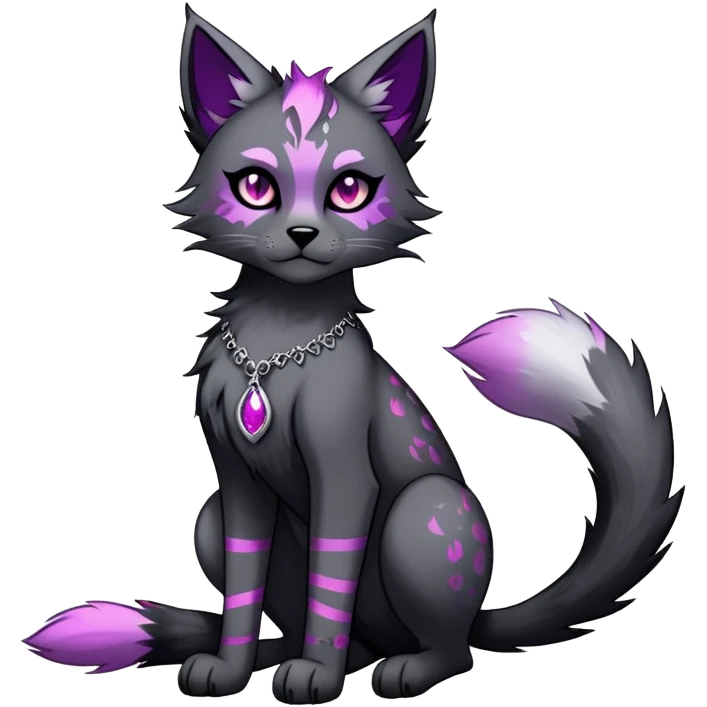 Vibrant dark edgy gothic Falvie-Fionbri-creature-sparkle-feline-fursona, full body, with random markings emoji