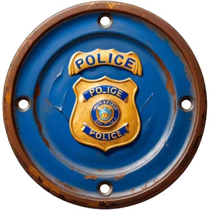 cinematic - aesthetic brilliant divine lighting, oil paint - antique police plate rusty, crumpled and broken emoji