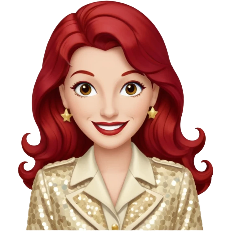 LaVerne Andrews from The Andrews Sisters with long dark red hair, cream sequin outfit emoji