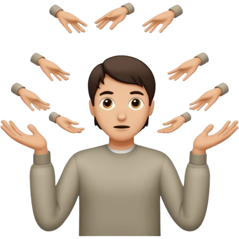 Person shrugging with six hovering above one hand and seven hovering over the other emoji