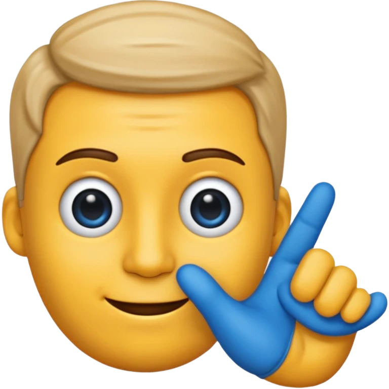 Emoji con una faccia blu giga chad con una mano con un dito che indica il mento emoji