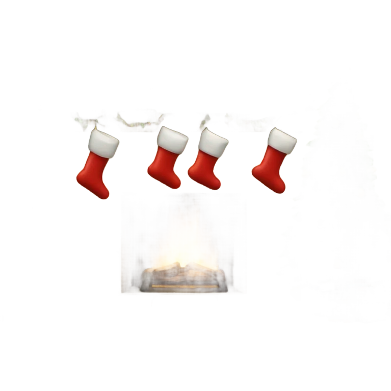 Fireplace with stockings and Christmas tree emoji