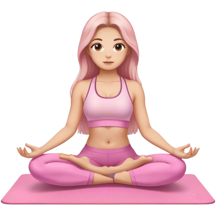 Balayage long hair and brown eyes yoga beautiful girl in light pink pink pink clothes sitting on a yoga mat emoji