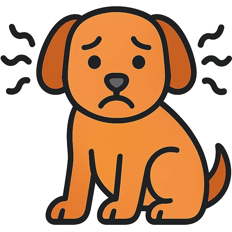 Anxious dog with worried expression, ears back, and stress lines around it emoji
