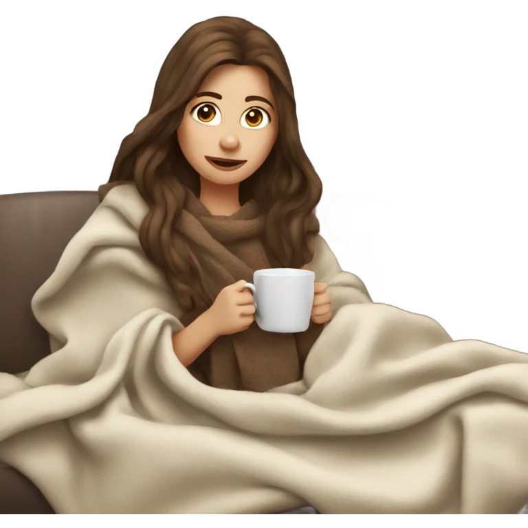 Brown hair Girl drinking coffee, with a cozy blanket emoji