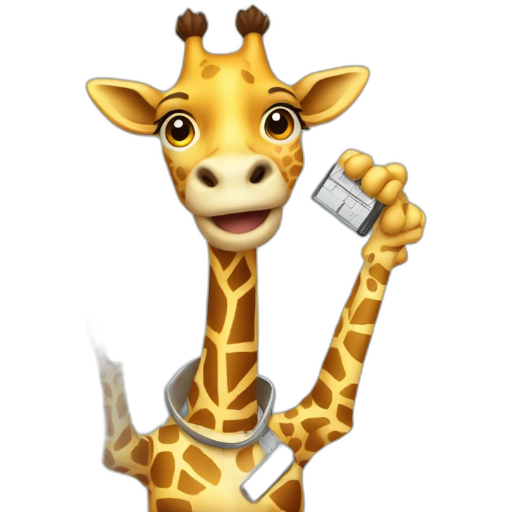 professional giraffe holding a smartphone and a ruler in two hands  emoji