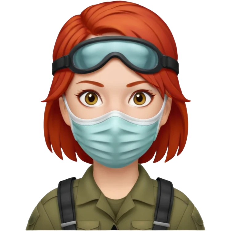 woman soldier with red hair and wearing face mask emoji