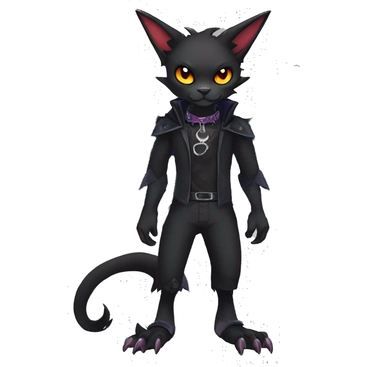  cool edgy anthro dark-themed animal vampiric bat-cat-hybrid Fakemon  with a collar full body emoji