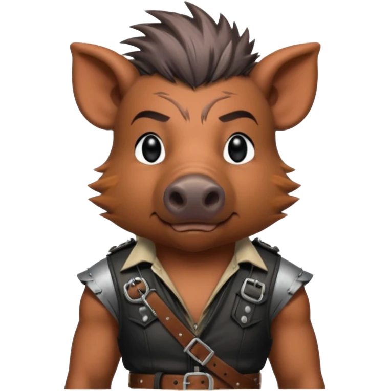 wild boar, punk hair, half body, standing, belt emoji