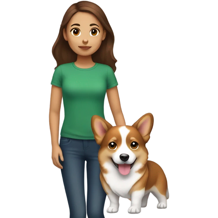 Brown hair girl with tricolor corgi emoji