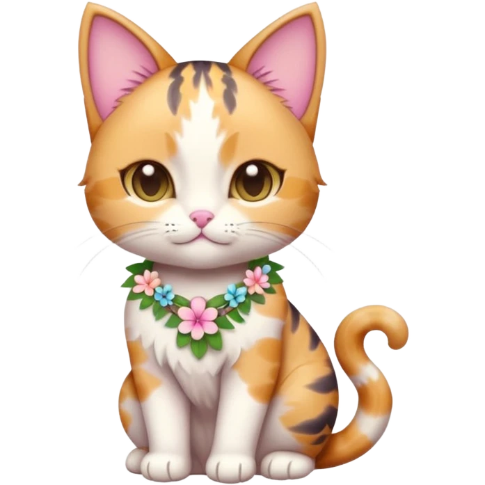 A cute chibi cat with hawaiian pastel flower necklace, posing proudly. emoji