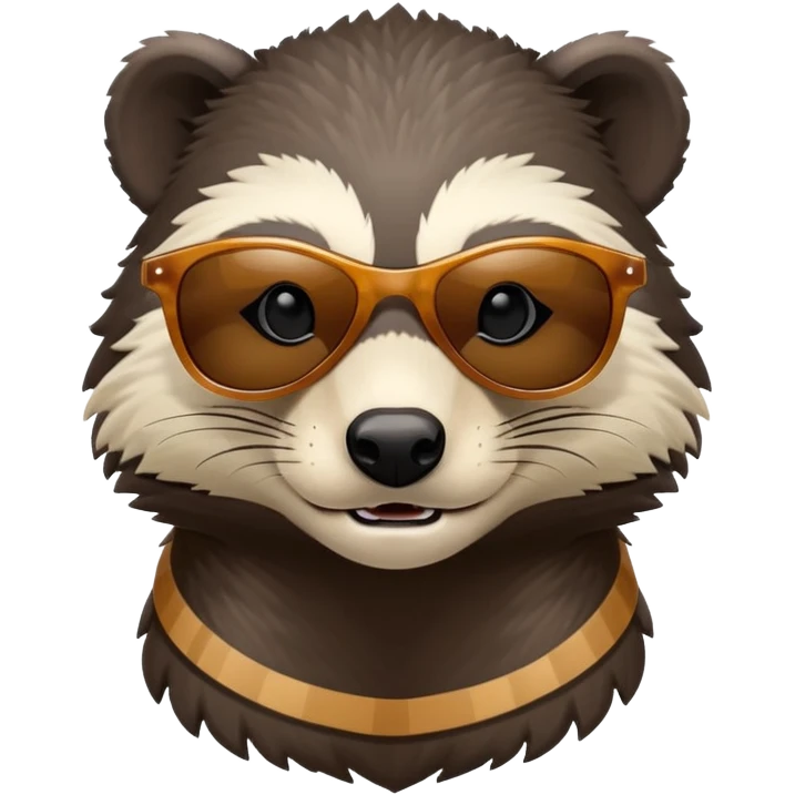 friendly anthropomorphised honey badger head and neck only, wearing sunglasses emoji