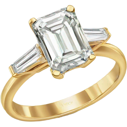gold solitaire emerald cut engagement ring emoji