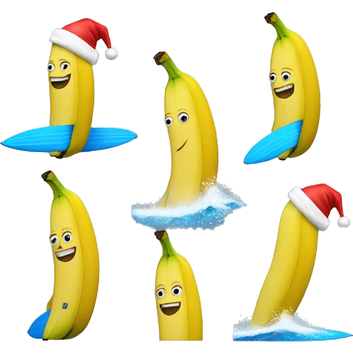 Surfing Banana wearing a Santa hat emoji