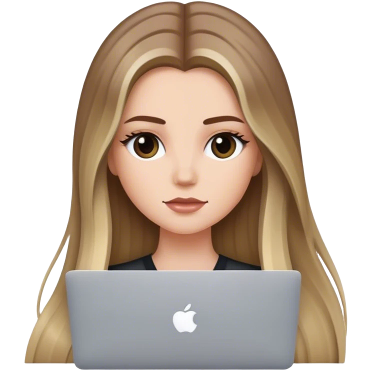 Chica blanca con cabello liso, largo, balayage con MacBook  emoji