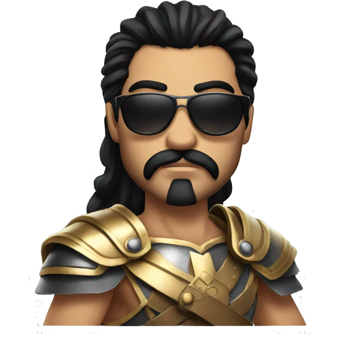 gladiator with long black hair, black moustache and sunglasses emoji