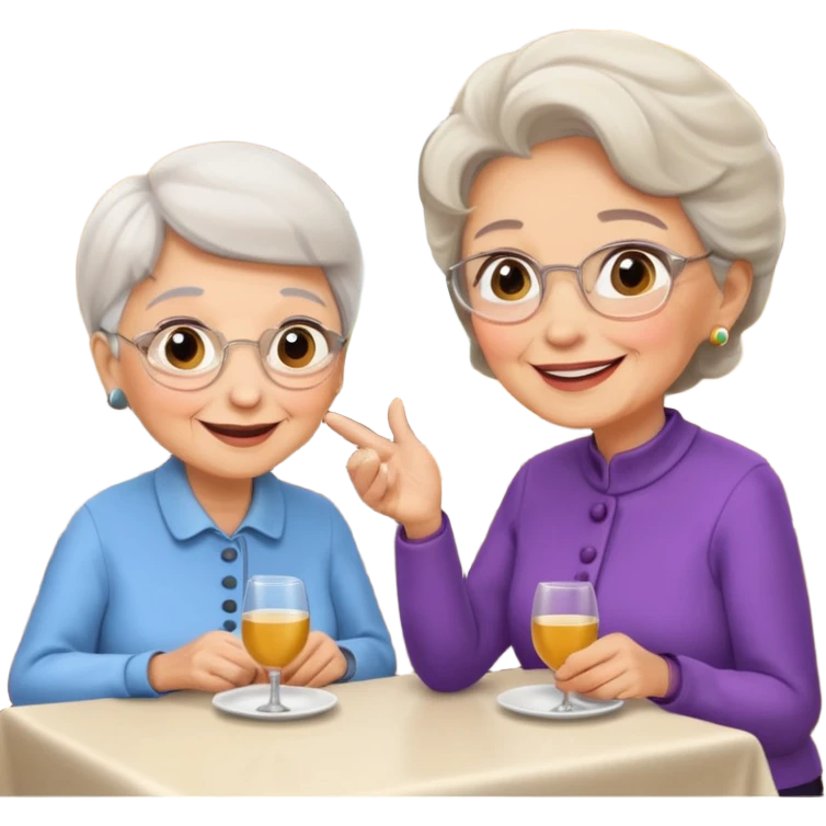 conversación dentro de un restaurant  dos personas y una de las persoans sea una abuela emoji