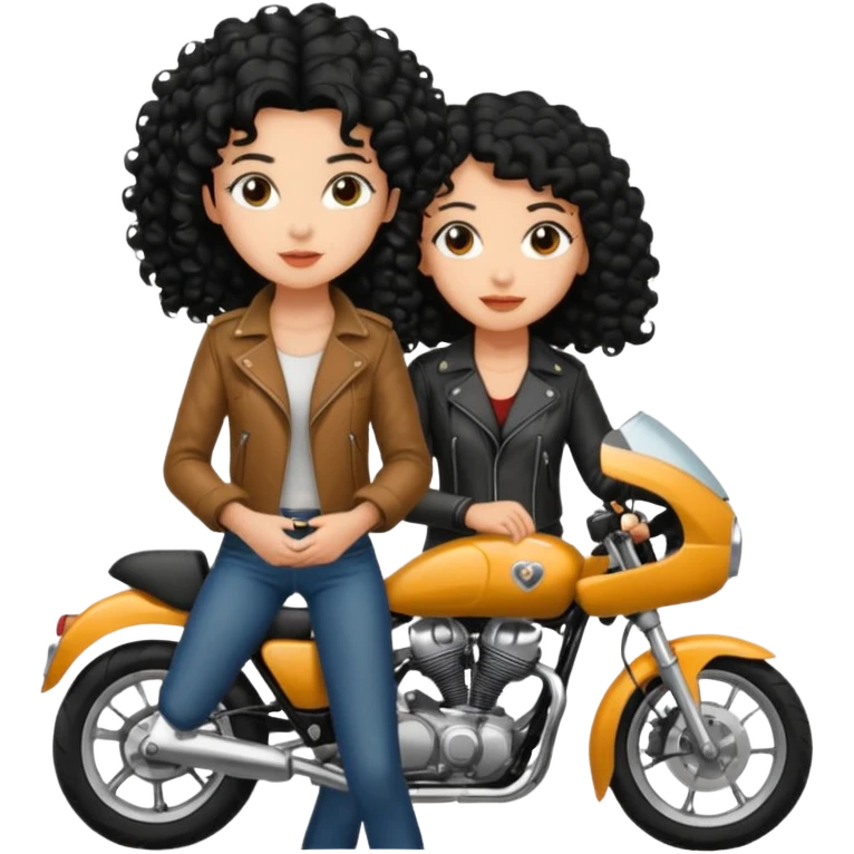 A motorcyclist and a shorter girl with curly black hair, facing each other. emoji