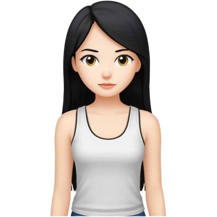 a pretty bratz fair girl with long straight black hair  with a white tank top emoji