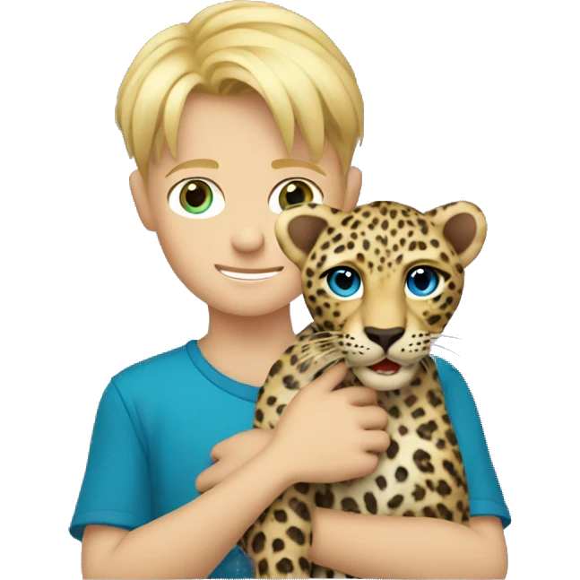 blue eye blonde boy holding stuffed leopard  emoji