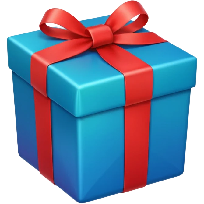A square gift box tied with a bright red ribbon, in Apple iPhone emoji style. Vibrant colors, smooth gradients, glossy highlights, clean simple shapes, no outlines, slight 3D depth. emoji