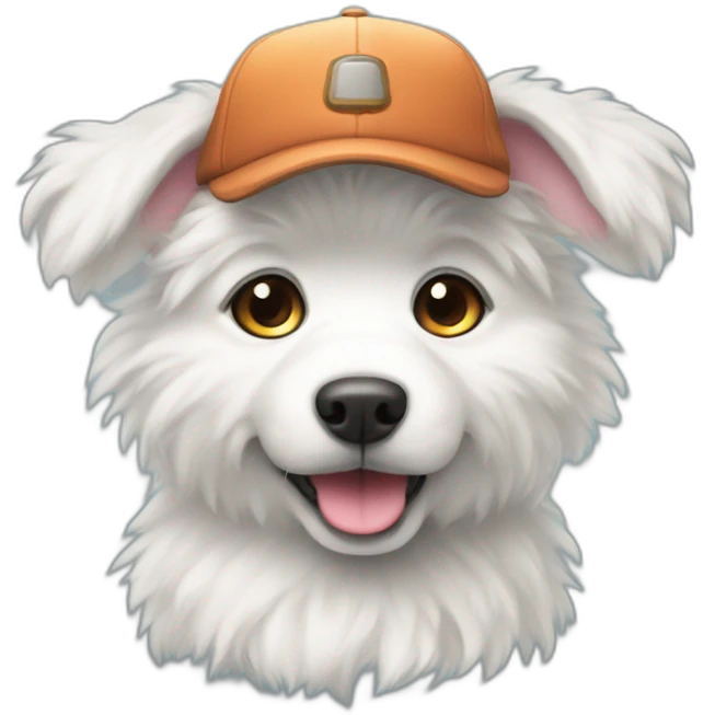 white dog fluffy with cap emoji