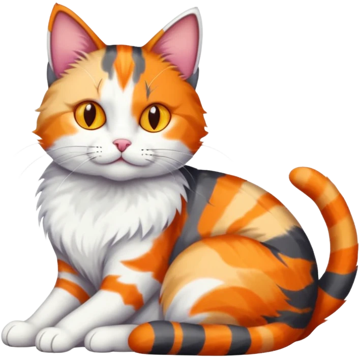 full body dark grey and white cat cuddling a colourful light patched calico + white tabby cat  emoji