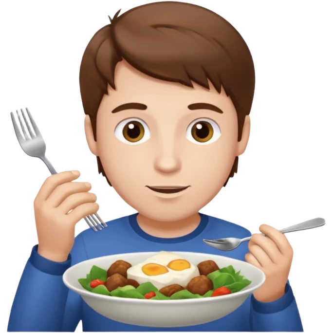 white man, brown hair, eating with a dish emoji