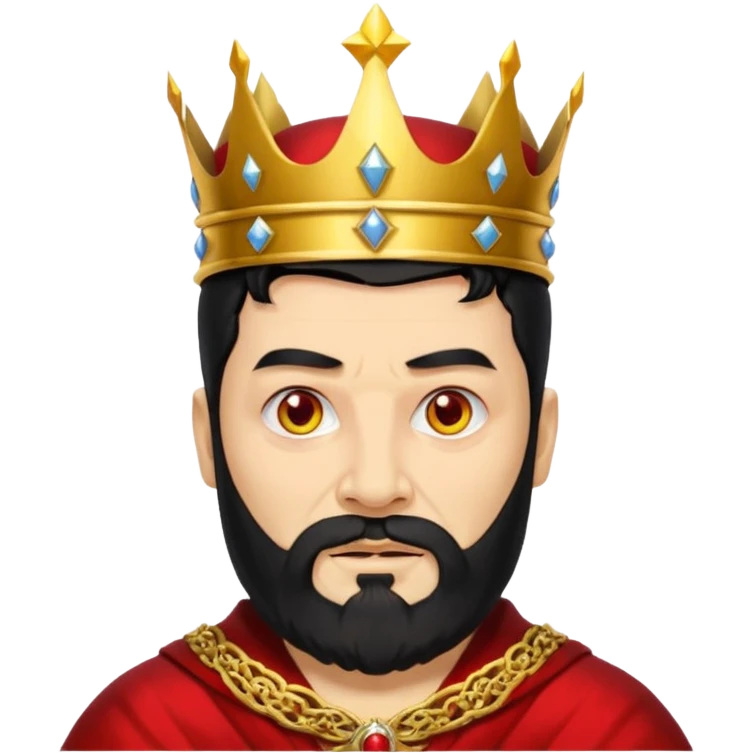 


an old king with yellow skin, red eyes, 60 years old, black hair, black beard, wearing a crown, red robe, fierce face, baron/lord vibe
 emoji
