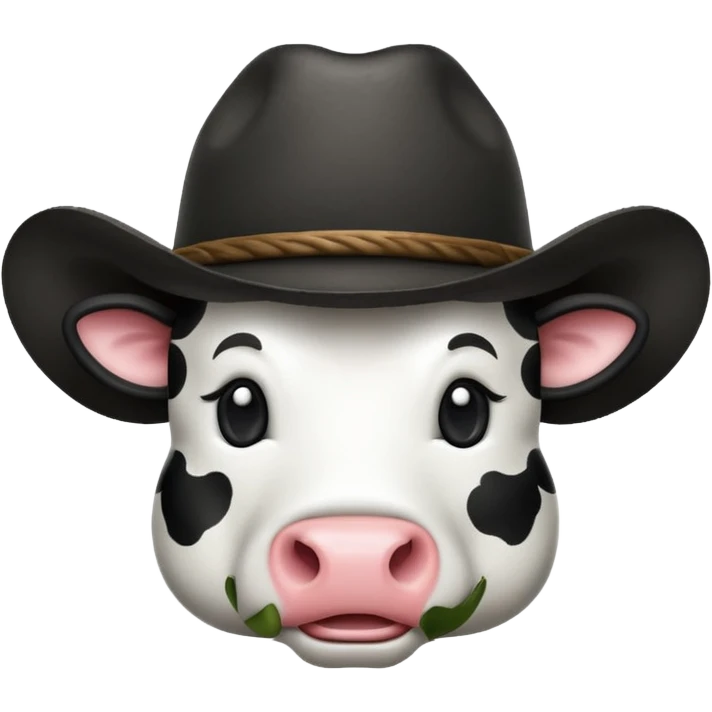 emoji with black and white cow print cowboy hat emoji