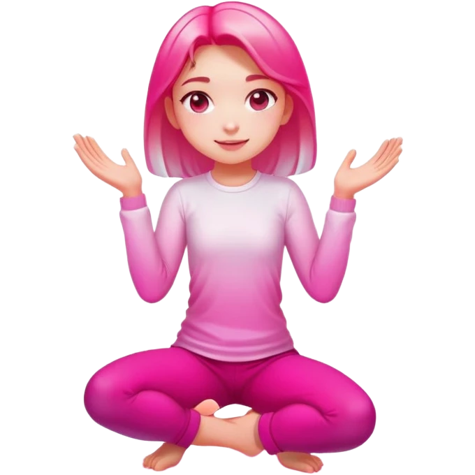 Girl kneeling in playful pose, transparent glass style, bright pink gradient, with shadows and highlights, minimalist design emoji