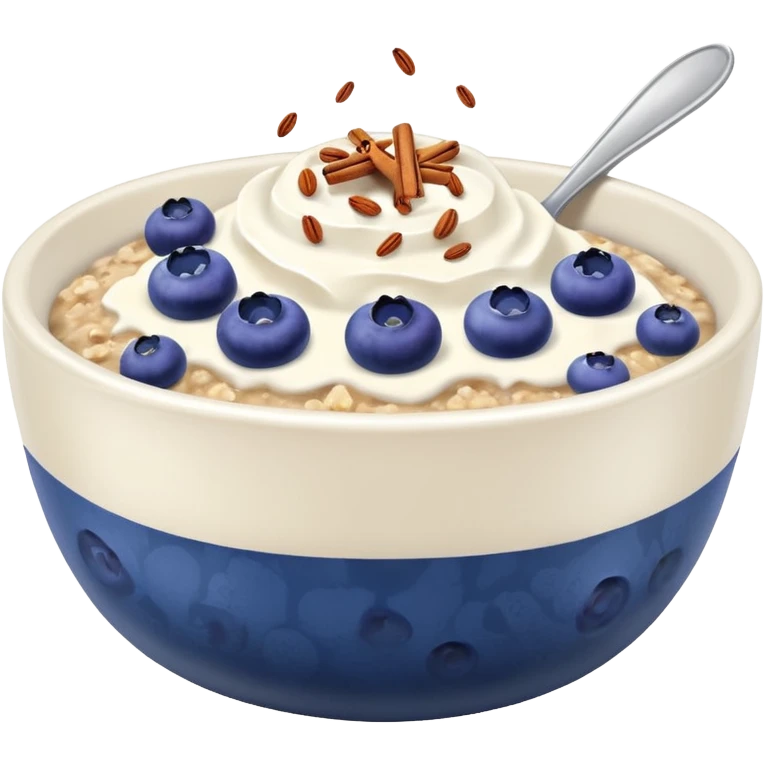bowl with an blueberry oatmeal with cottage cheese in top sprinkled with cinnamon emoji