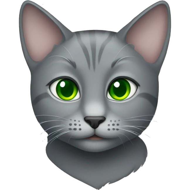 A grey cat with a cute face and green eyes emoji