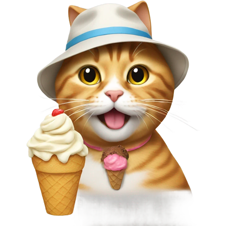 Cat eating ice cream and wearing a hat  emoji