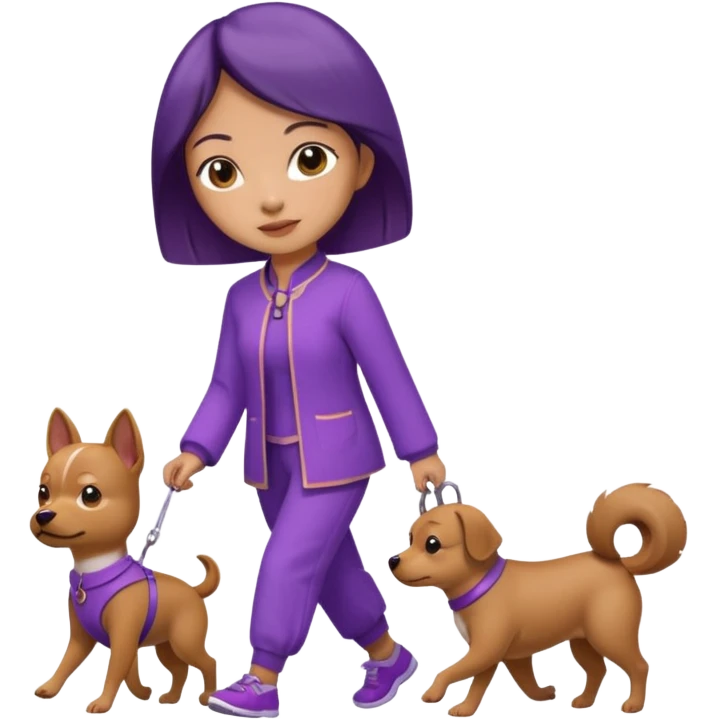Chinese woman wearing purple outfit walking 1 small brown dog emoji