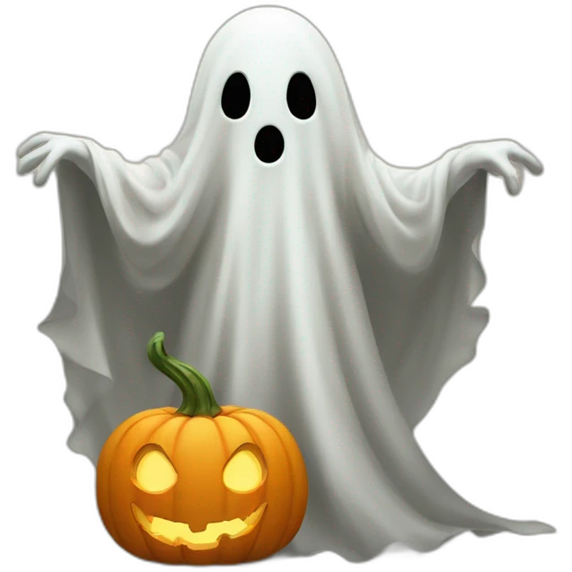 A ghost carring a pumpking emoji