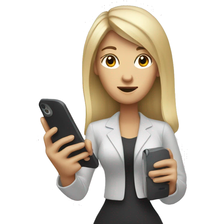 white woman holding big phone emoji