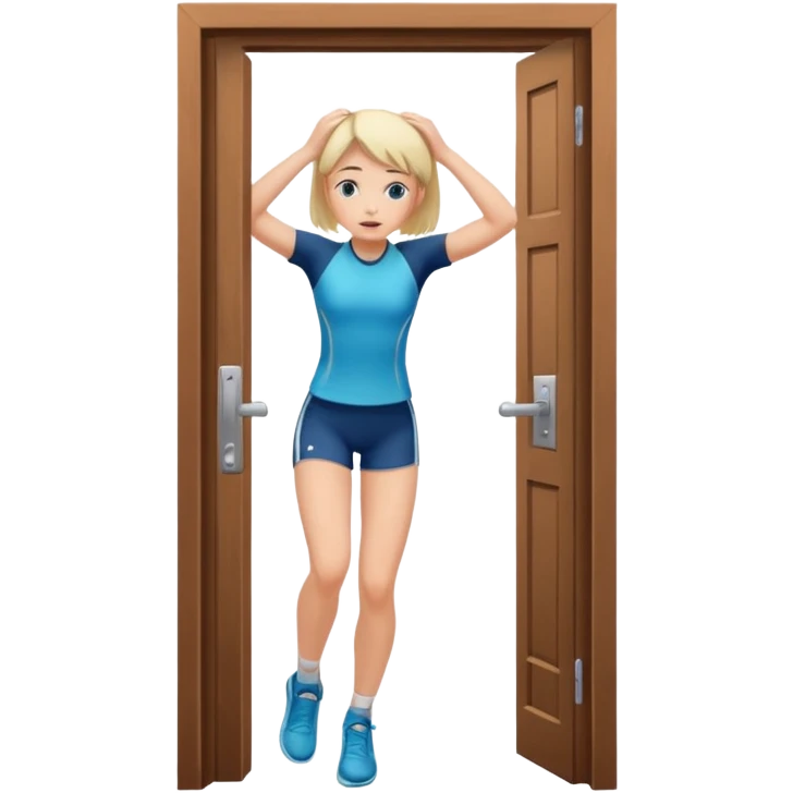 Make an emoji of a girl banging their head on the door frame after jumping  emoji