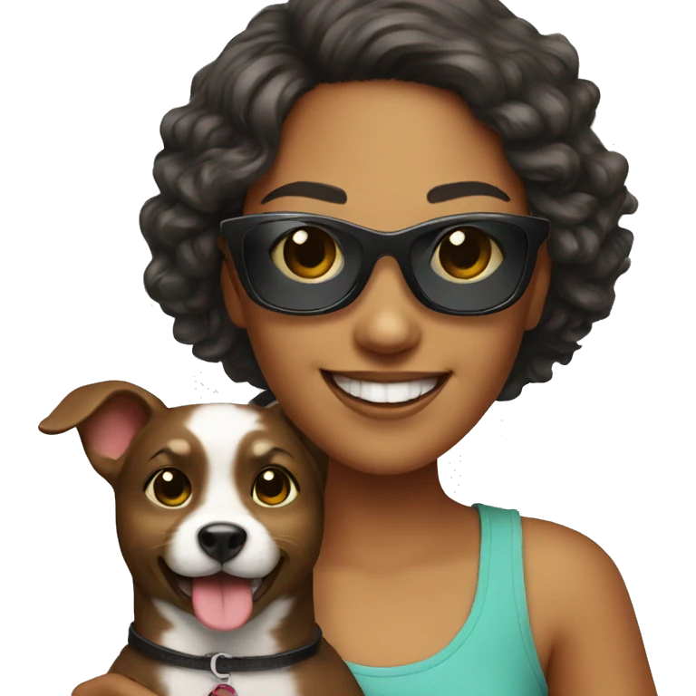 smiling girl in sunglasses with dog emoji