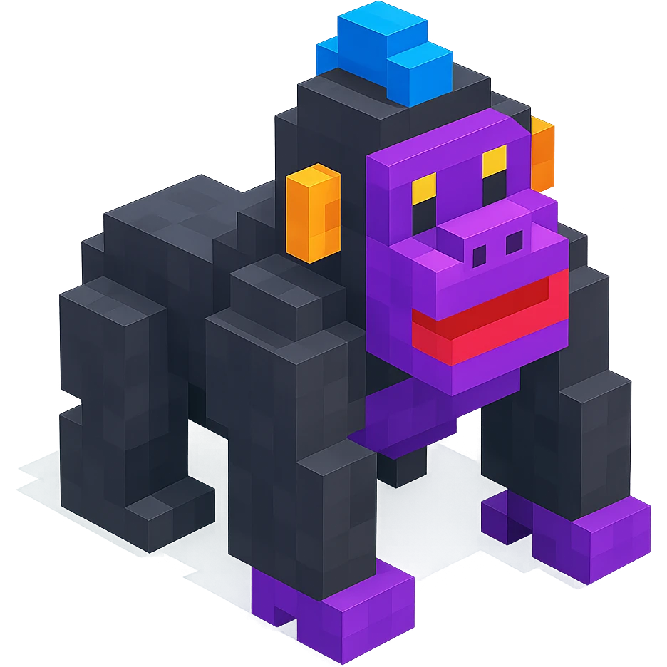 isometric view of a gorilla in voxel style emoji