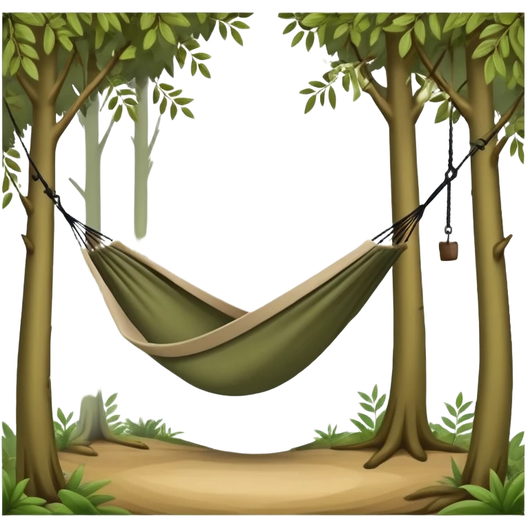 bushcraft hammock hanging between trees in forest emoji